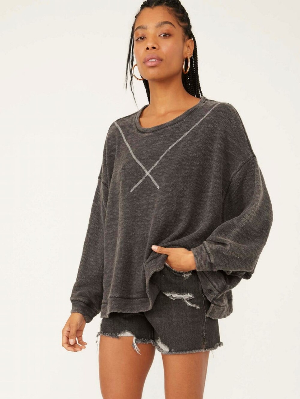 Free People Come Again Tee Sweater In LILAC COLOR - Picture 3 of 5